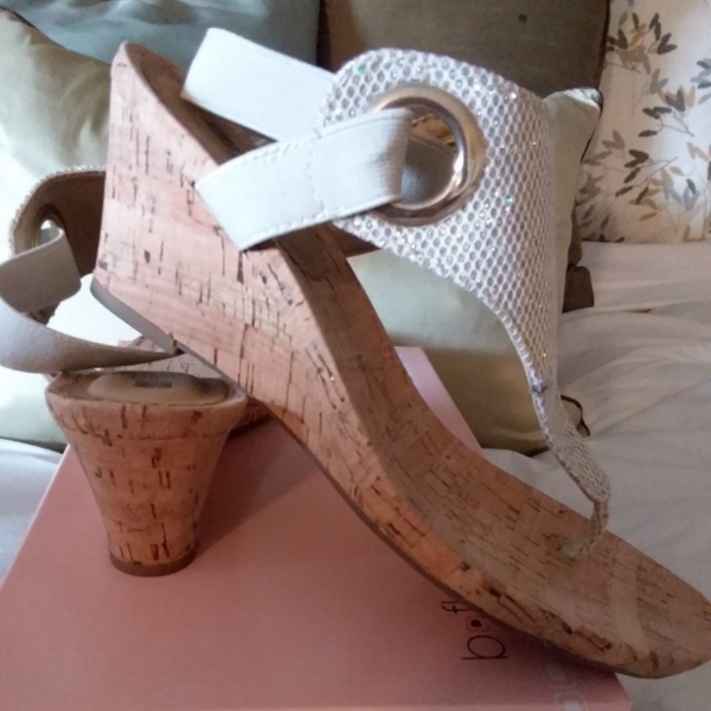 White Mountain Sparkly Cork Wedge Sandals